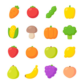 Cartoon fruit and vegetable icons