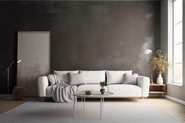 interior background green sofa carpet apartment floor modern loft luxury living. Generative AI.