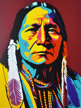 Colorful portrait of an iconic Native American Indian by generative AI