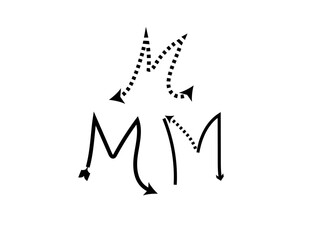 Modern creative letters M from arrows brush letter  vector graphics.