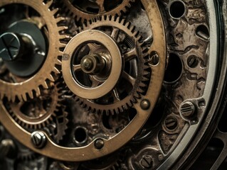Intricate Gears of a Vintage Clock - AI Generated