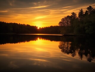 Sunset Reflection on Tranquil Lake - AI Generated