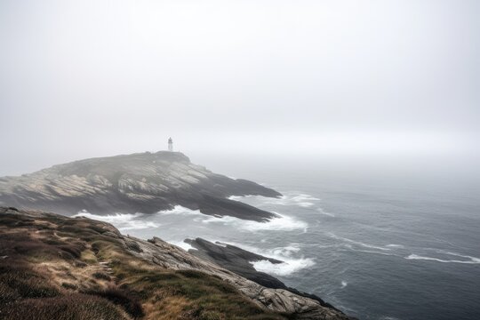 Misty Coastline with Lighthouse - AI Generated