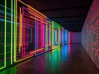 Neon Art Installation in Museum - AI Generated