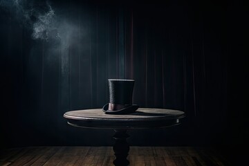 Magician's Stage with Top Hat and Wand - AI Generated - obrazy, fototapety, plakaty
