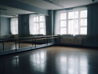 Ballet Studio Stage with Barre and Mirrors - AI Generated