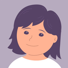 Cartoon portrait of a little happy girl. A smile on his face. Joyful child. Happy childhood. Flat vector illustration