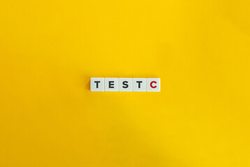 TEST C Banner. Letter Tiles on Yellow Background. Minimal Aesthetics.