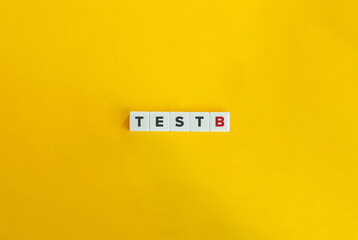 TEST B Banner. Letter Tiles on Yellow Background. Minimal Aesthetics.