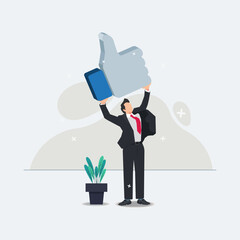 Vector businessman picking up the thumb up like icon. Businessman get appreciation concept illustration