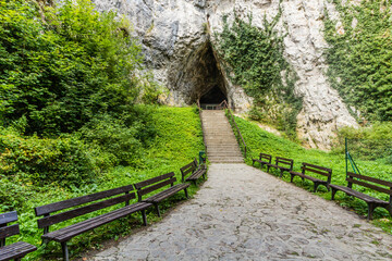 Entrance of Katerinska jeskyne cave in the Moravian Karst Area, Czech Republic