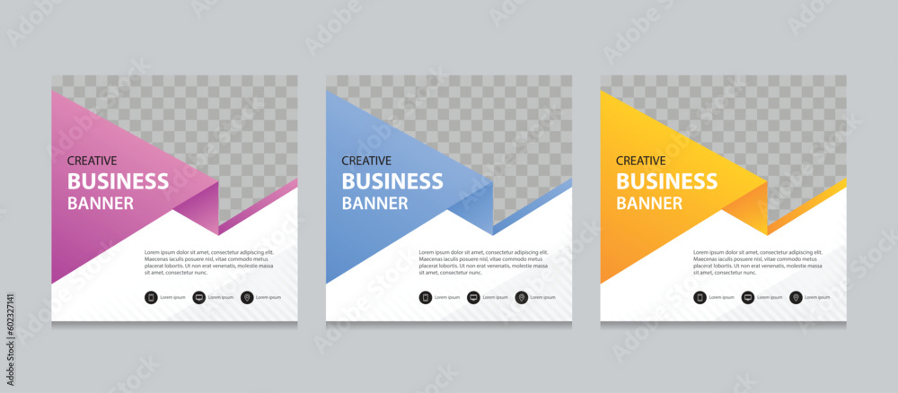 Poster Set of Editable square business web banner design template. background gradients color. Suitable for social media post, instagram story and web ads. Vector illustration with Space to add pictures.