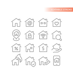 House hunting, home and real estate line vector icon set. Houses, mortgage and housing outline icons.