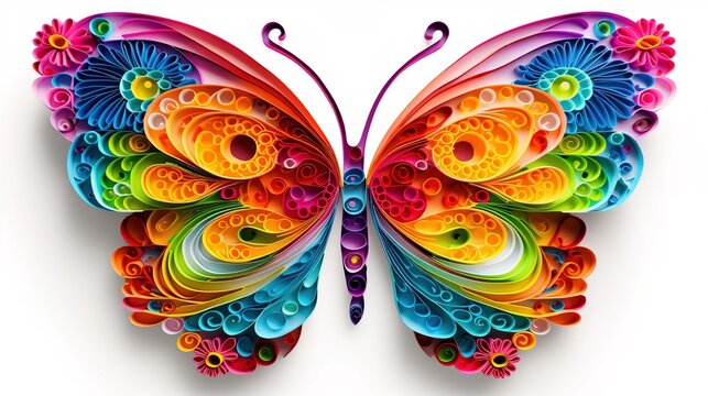 Colorful butterfly, papercut illustration,