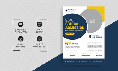 School admission kids education flyer template. Kids back to school education admission flyer poster layout template