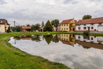 Naklejka na ściany i meble Pond in Vilemovice village, Czech Republic