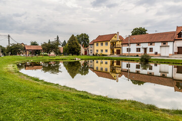 Fototapeta na wymiar Pond in Vilemovice village, Czech Republic