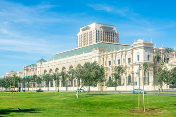 Fototapeta na wymiar Jeddah Al Hamra corniche district park street, Saudi Arabia
