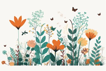 Naklejka premium flowers and butterflies isolated in watercolor painting style on white background. generative AI