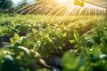 Sprinkle water field plant, sustainable agriculture, generative ai.