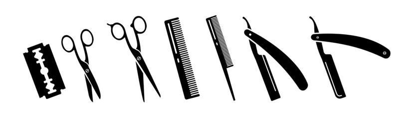 Set of barbershop tools, instruments, symbols. 