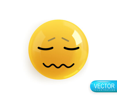 Realistic 3d Icon. Emoji face. Render of yellow glossy color emoji in plastic cartoon style