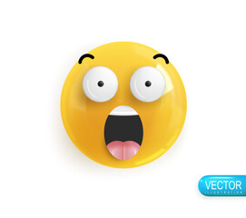 Emoji face. Realistic 3d design. Emoticon yellow glossy color. Icon in plastic cartoon style