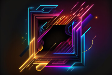 Neon square vglowing geometric abstract blur lines