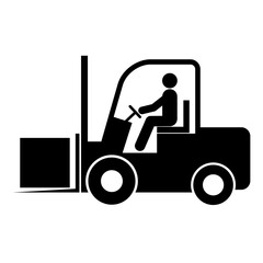 Forklift transport icon, industry vehicle machine symbol, fork truck warehouse vector illustration