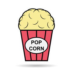 Popcorn food design shadow icon, web corn box snack flat vector illustration element