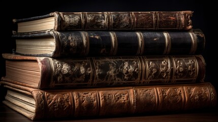 Naklejka premium illustration, a stack of old literature books, generative ai