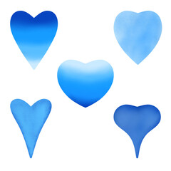 Painted blue hearts can be used for design banners, festive elements and gift cards
