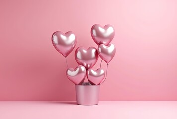 Fototapeta na wymiar pink heart balloons on a pink surface, generative ai