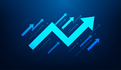 business finance investment graph arrow up technology. Income and return on investment. trading stock market increase concept. vector illustration fantastic low poly wireframe design. - obrazy, fototapety, plakaty