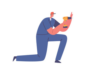 Worker Male Character Operating A Powerful Drill, Using Precision And Expertise To Bore Holes Into Various Materials