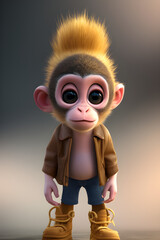 Naklejka premium Cartoon monkey with cute eyes in clothes and boots.