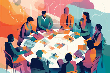 Group of people in a business meeting, discussing and planning a strategic direction, Generative AI