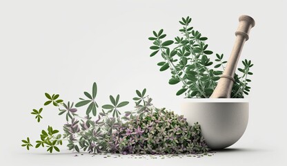 AI-generated illustration of medicinal herbs - alfalfa, powdered. MidJourney. - obrazy, fototapety, plakaty