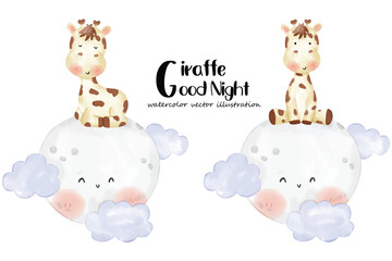 Naklejka premium Cute giraffe, Baby giraffe, Watercolor Giraffe, Giraffe vector illustration, watercolor style, Animal