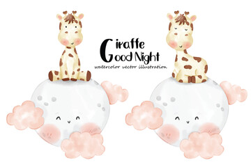 Cute giraffe, Baby giraffe, Watercolor Giraffe, Giraffe vector illustration, watercolor style, Animal