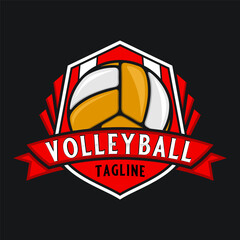 Volleyball emblem Logo design. volleyball as an icon above the brand name, very suitable for volleyball clubs or sports supporters.