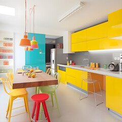 Colorful kitchen, modern and minimalist interior design