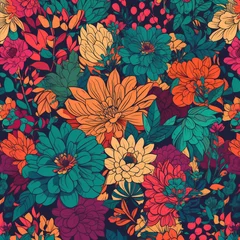 Foto op Plexiglas colorful flowers pattern dark background vector style illustration Generative Ai © Eduardo