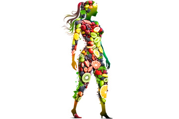 Fototapeta na wymiar Fruits and vegetables in the shape of woman body, food concept. Ai generated