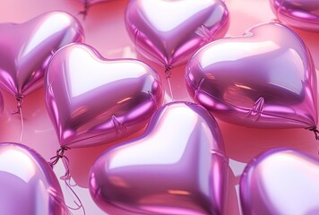 pink heart shaped balloons for love day, generative ai