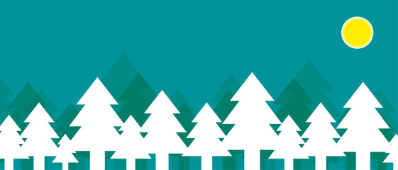 snow trees forest moon vector banner design