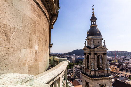 Aerial view of Budapest from St. Stephen's Basilica's cupol with its tower, Hungary