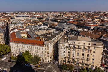 Fototapeta na wymiar Aerial view of Budapest from St. Stephen's Basilica's cupola, Hungary