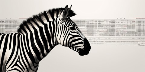 Fototapeta na wymiar Zebras bold stripes merging with barcode lines, symbolizing the intersection of nature and technology, concept of Harmony of Analogies, created with Generative AI technology