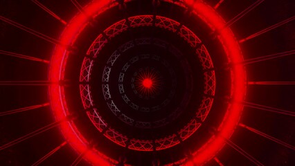 Truss and light strips in a circular array, pulsating energy on the BPM in red and white colors, seamless VJ Loop